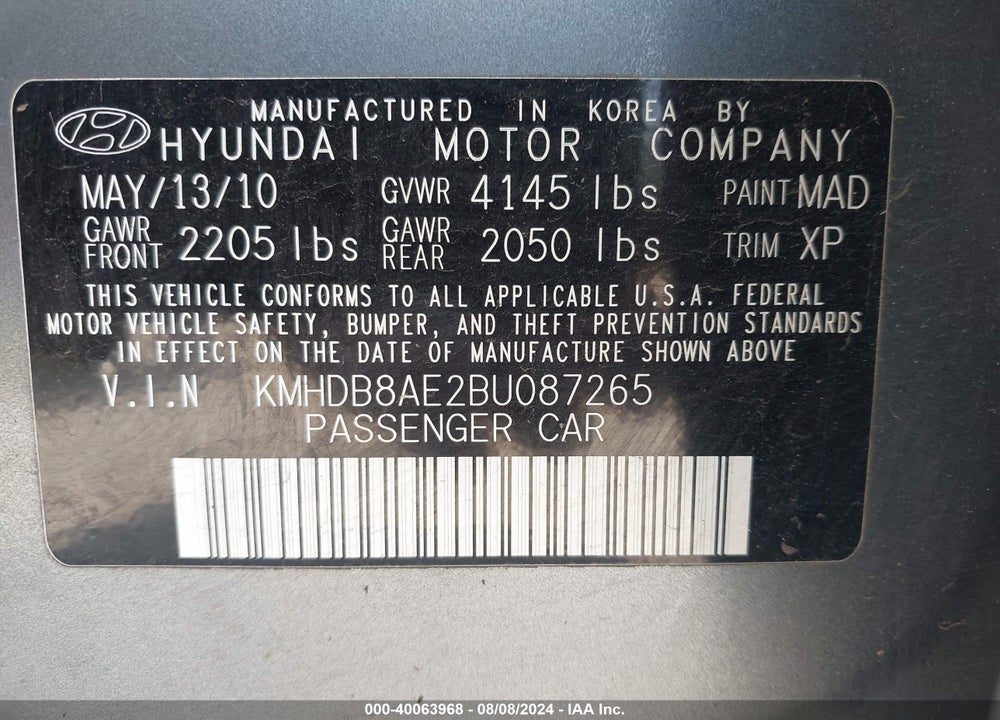 2011 HYUNDAI ELANTRA TOURING GLS VIN: KMHDB8AE2BU087265