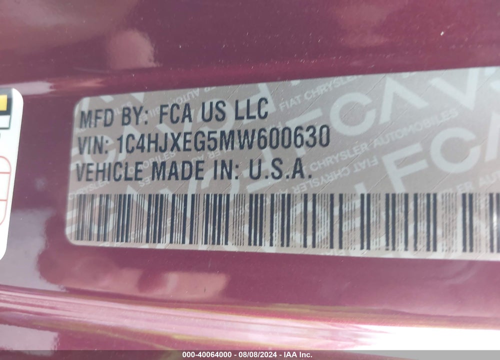 2021 JEEP WRANGLER UNLIMITED SAHARA 4X4 VIN: 1C4HJXEG5MW600630