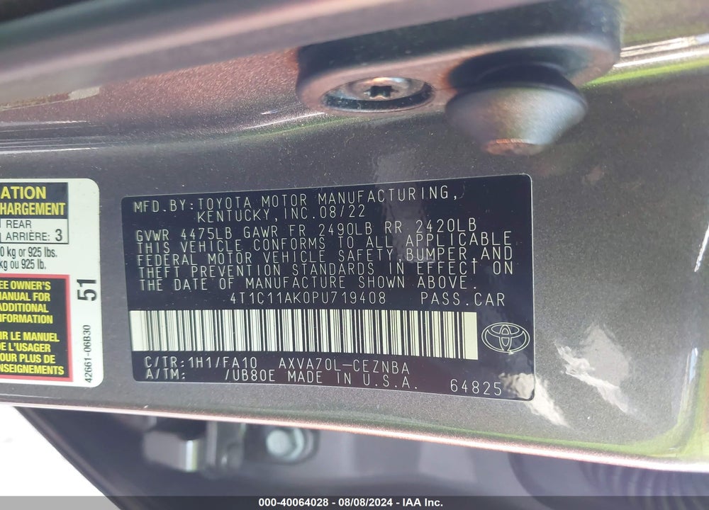 2023 TOYOTA CAMRY LE VIN: 4T1C11AK0PU719408