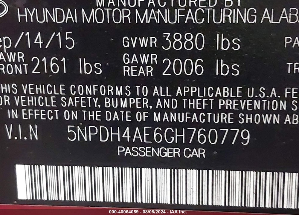 2016 HYUNDAI ELANTRA SE VIN: 5NPDH4AE6GH760779