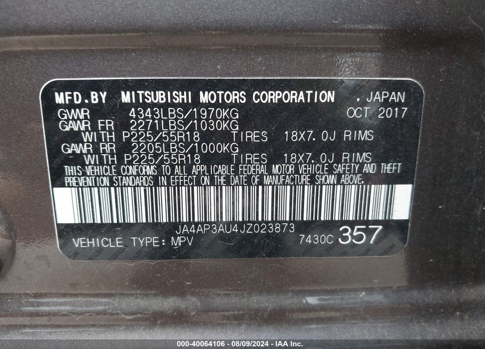 2018 MITSUBISHI OUTLANDER SPORT 2.0 LE VIN: JA4AP3AU4JZ023873