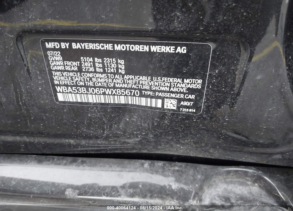 2023 BMW 540 I VIN: WBA53BJ06PWX85670