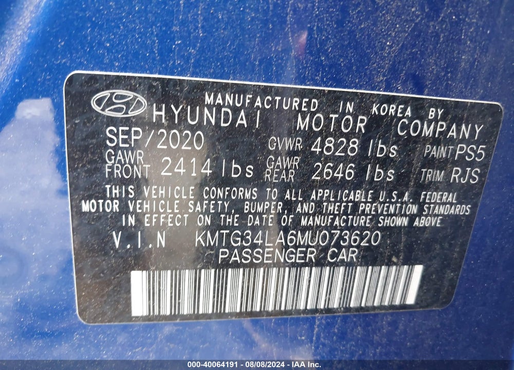 2021 GENESIS G70 2.0T AWD VIN: KMTG34LA6MU073620