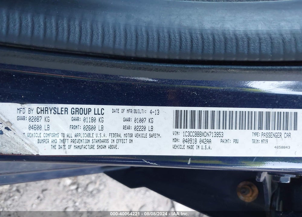 2013 CHRYSLER 200 TOURING VIN: 1C3CCBBBXDN713953