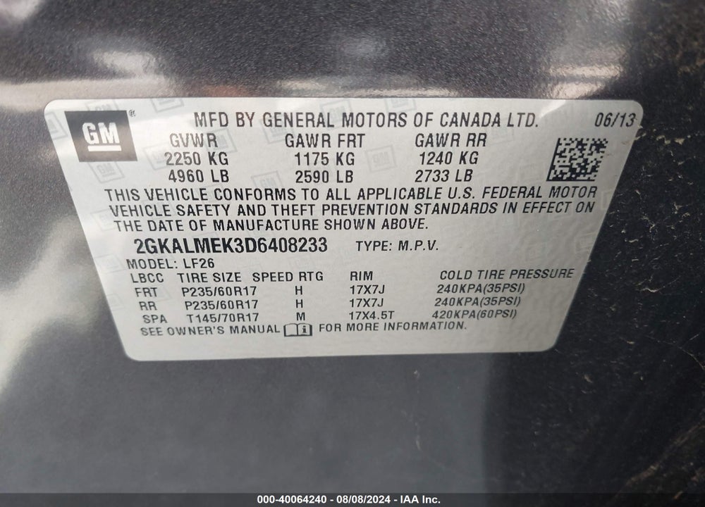 2013 GMC TERRAIN SLE-1 VIN: 2GKALMEK3D6408233