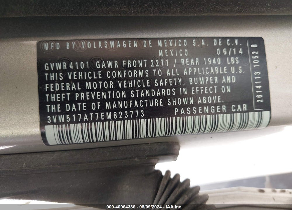 2014 VOLKSWAGEN BEETLE 1.8T VIN: 3VW517AT7EM823773