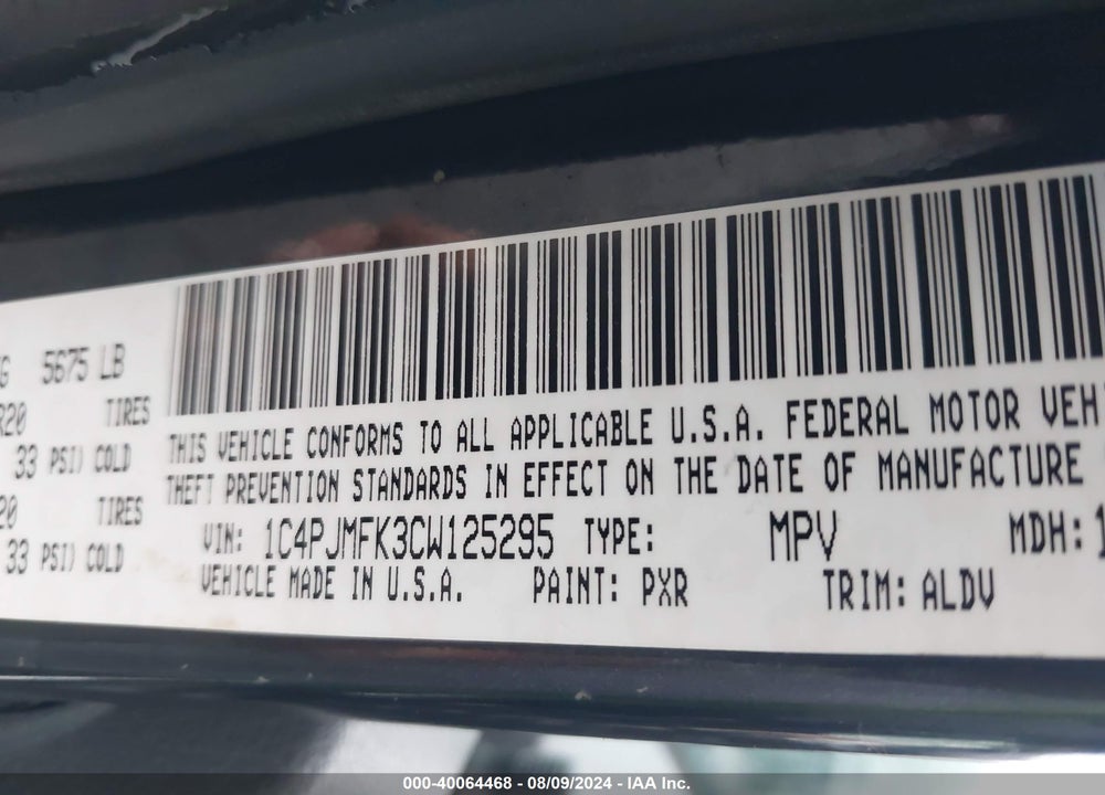 2012 JEEP LIBERTY LIMITED JET EDITION VIN: 1C4PJMFK3CW125295