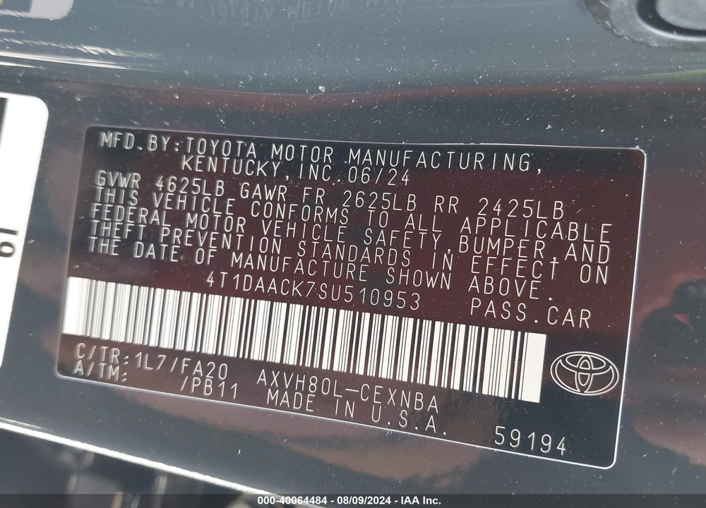 2025 TOYOTA CAMRY LE VIN: 4T1DAACK7SU510953