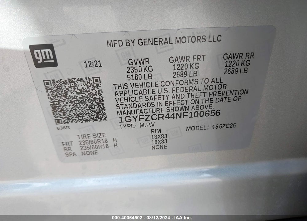 2022 CADILLAC XT4 FWD PREMIUM LUXURY VIN: 1GYFZCR44NF100656