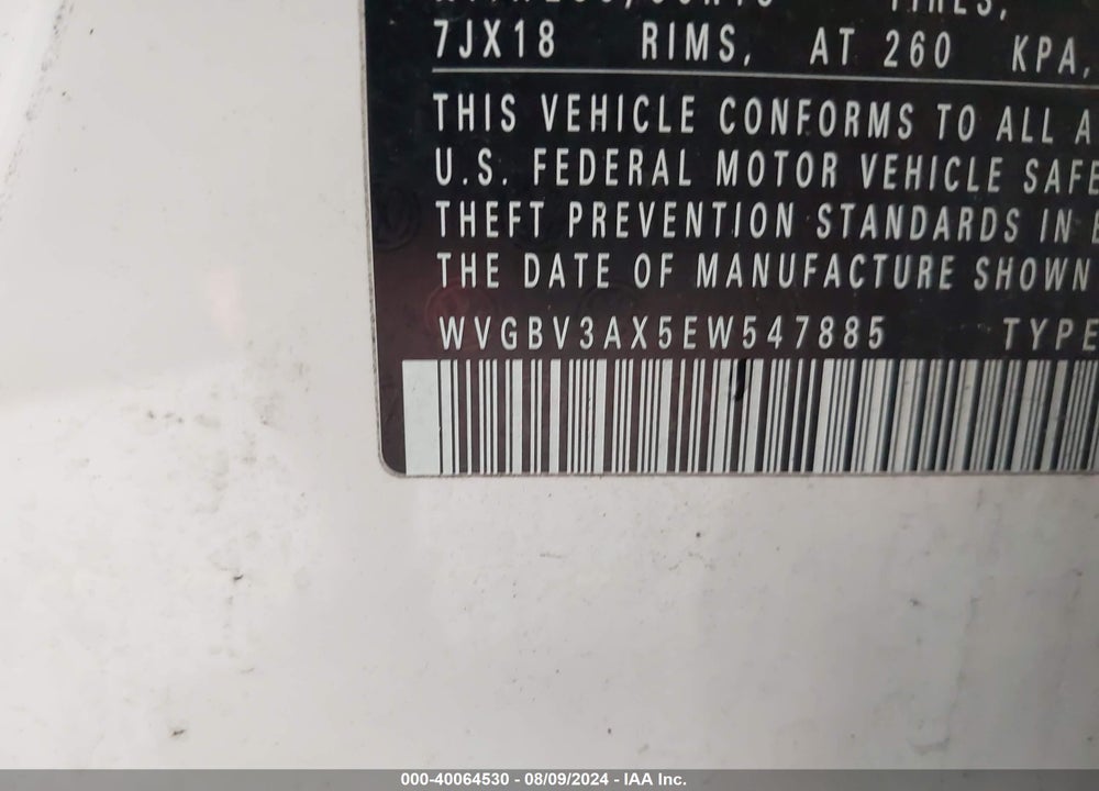 2014 VOLKSWAGEN TIGUAN SE VIN: WVGBV3AX5EW547885