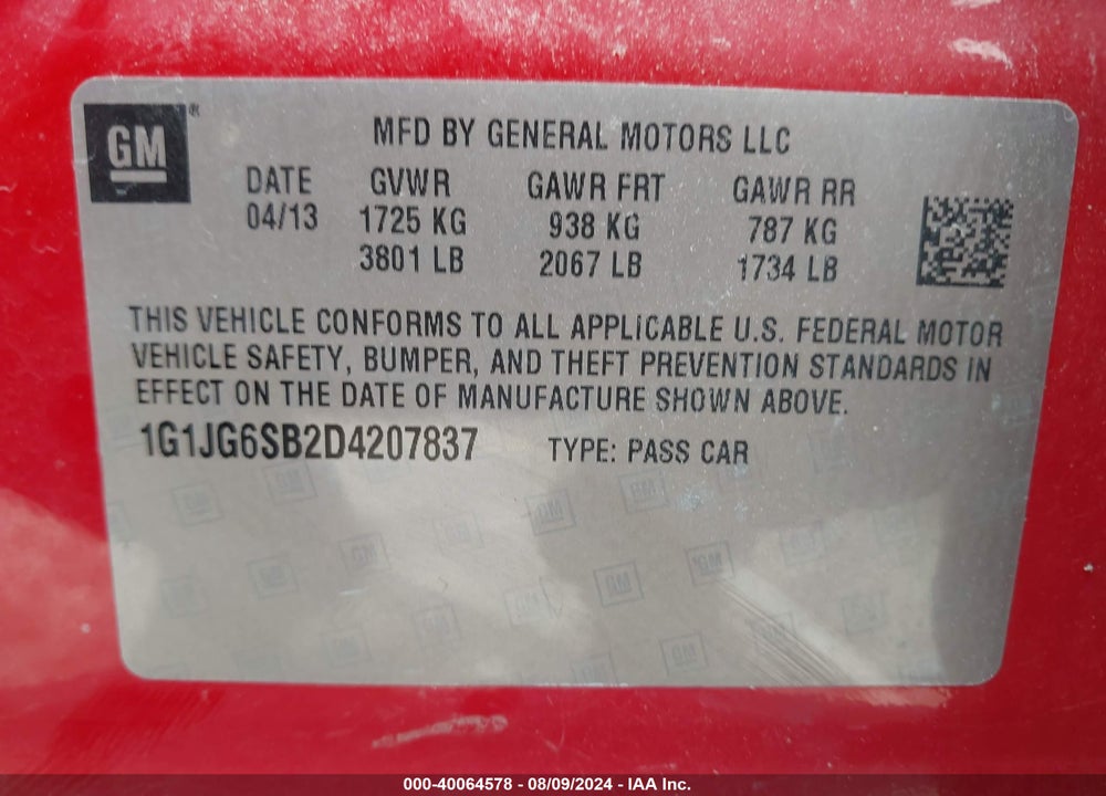 2013 CHEVROLET SONIC RS AUTO VIN: 1G1JG6SB2D4207837