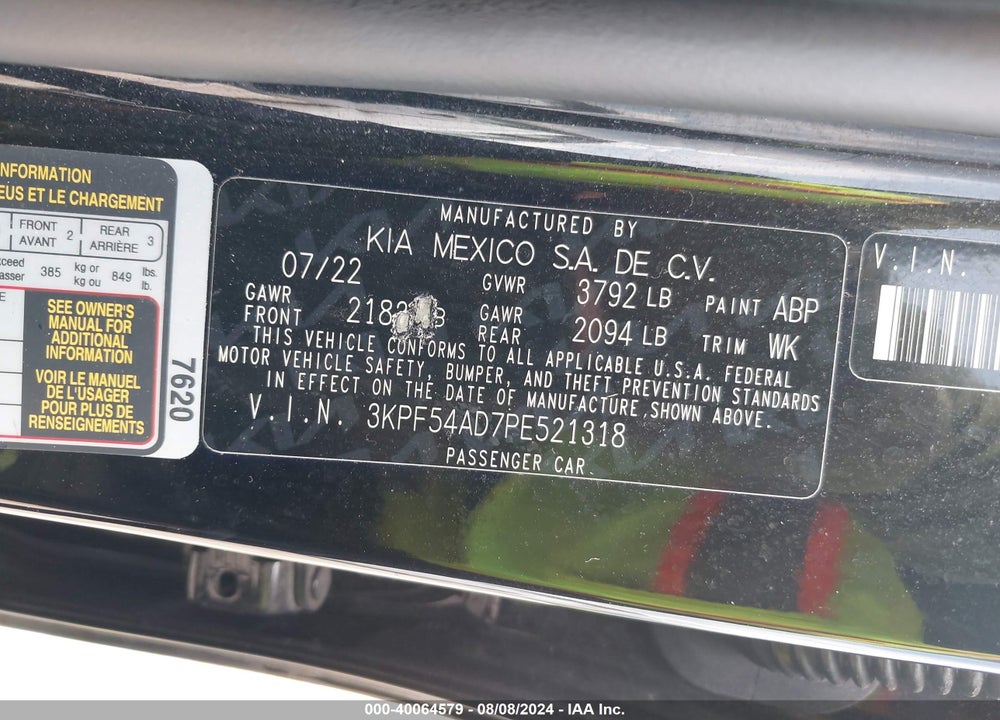 2023 KIA FORTE GT LINE VIN: 3KPF54AD7PE521318