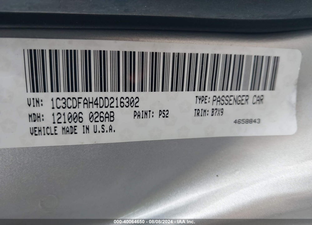 2013 DODGE DART AERO VIN: 1C3CDFAH4DD216302
