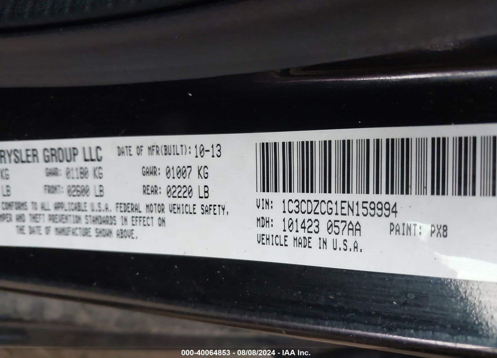2014 AVENGER DODGE  SXT VIN: 1C3CDZCG1EN159994