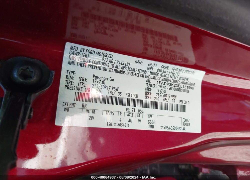 2014 FORD FOCUS SE VIN: 1FADP3K23EL131996