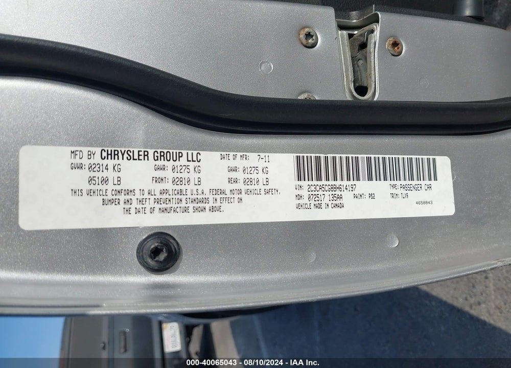 2011 CHRYSLER 300 LIMITED VIN: 2C3CA5CG8BH614197