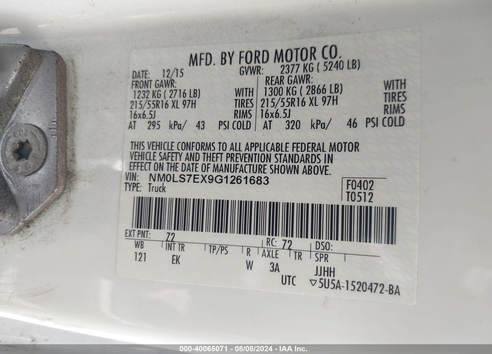 2016 FORD TRANSIT CONNECT XL VIN: NM0LS7EX9G1261683
