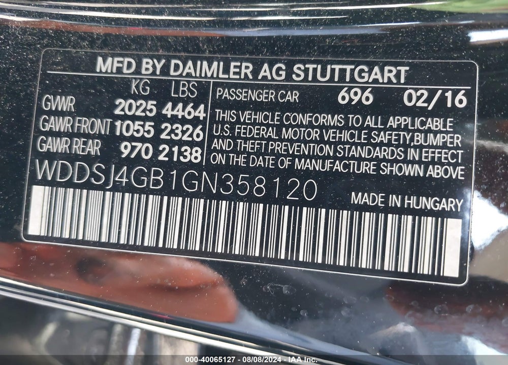 2016 MERCEDES-BENZ CLA 250 VIN: WDDSJ4GB1GN358120