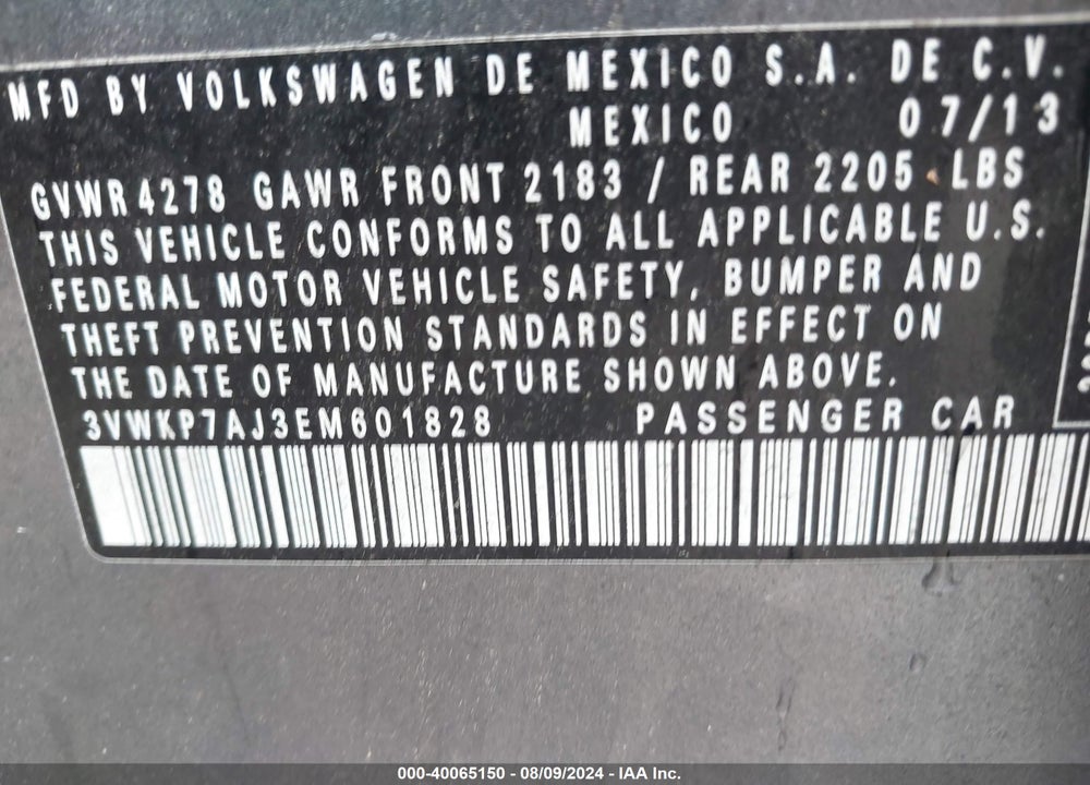 2014 VOLKSWAGEN JETTA SPORTWAGEN 2.5L S VIN: 3VWKP7AJ3EM601828