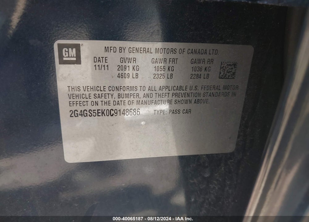 2012 BUICK REGAL PREMIUM 1 VIN: 2G4GS5EK0C9148686