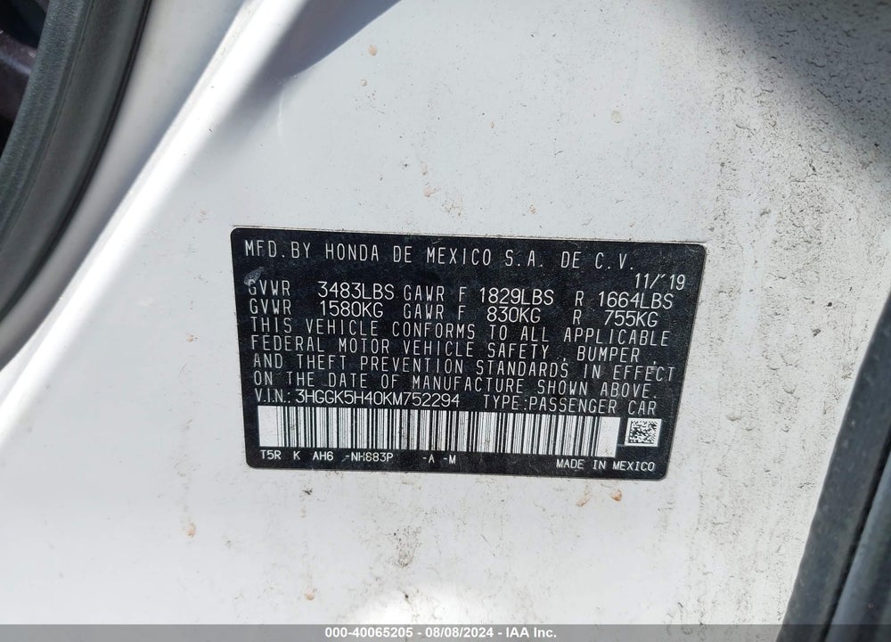 2019 HONDA FIT LX VIN: 3HGGK5H40KM752294