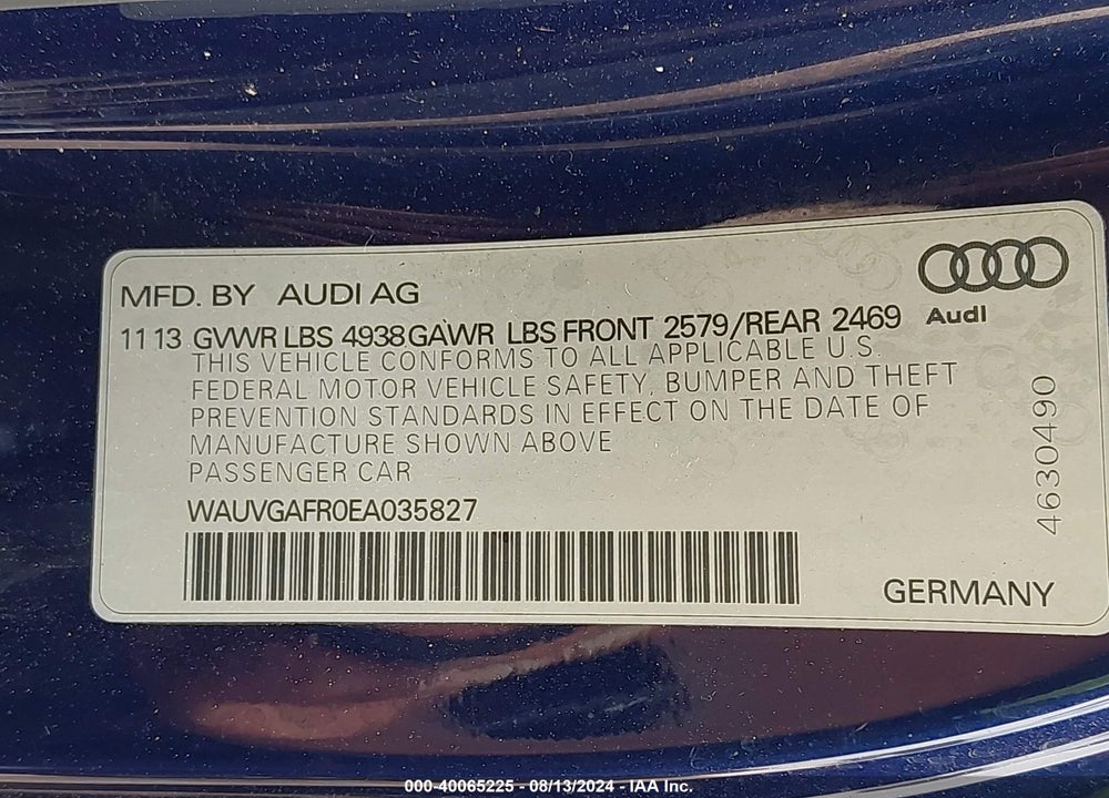 2014 AUDI S5 3.0T PREMIUM PLUS VIN: WAUVGAFR0EA035827