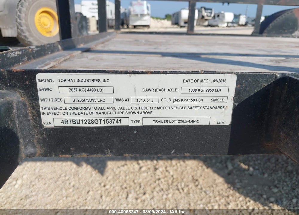 2016 TOP HAT INDUSTRIES INC --- VIN: 4R7BU1228GT153741