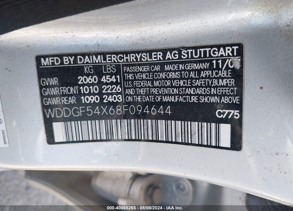 2008 MERCEDES-BENZ C 300 LUXURY/SPORT VIN: WDDGF54X68F094644