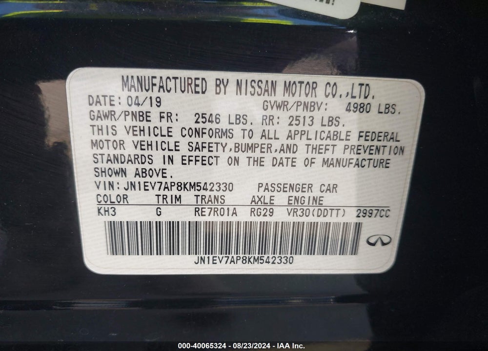 2019 INFINITI Q50 3.0T LUXE VIN: JN1EV7AP8KM542330