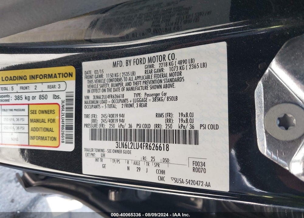2015 LINCOLN MKZ HYBRID VIN: 3LN6L2LU4FR626618