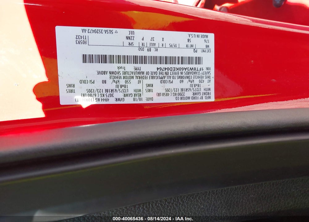 2019 FORD F-350 LARIAT VIN: 1FT8W3A60KED04764