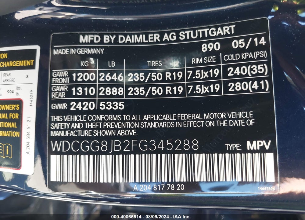 2015 MERCEDES-BENZ GLK 350 4MATIC VIN: WDCGG8JB2FG345288
