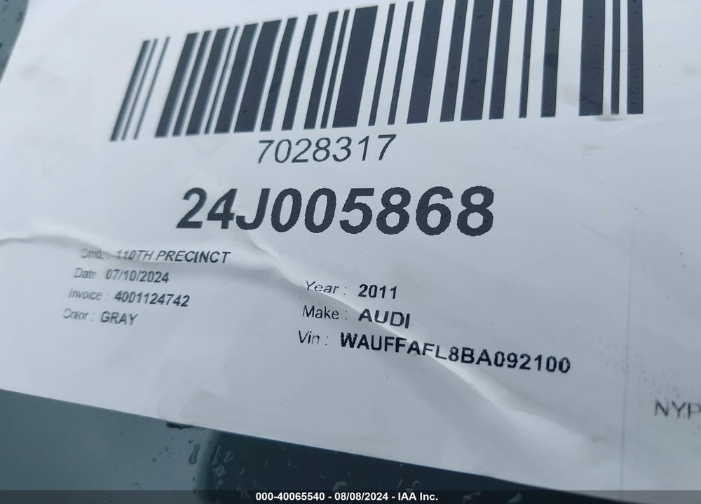 2011 AUDI A4 2.0T PREMIUM VIN: WAUFFAFL8BA092100