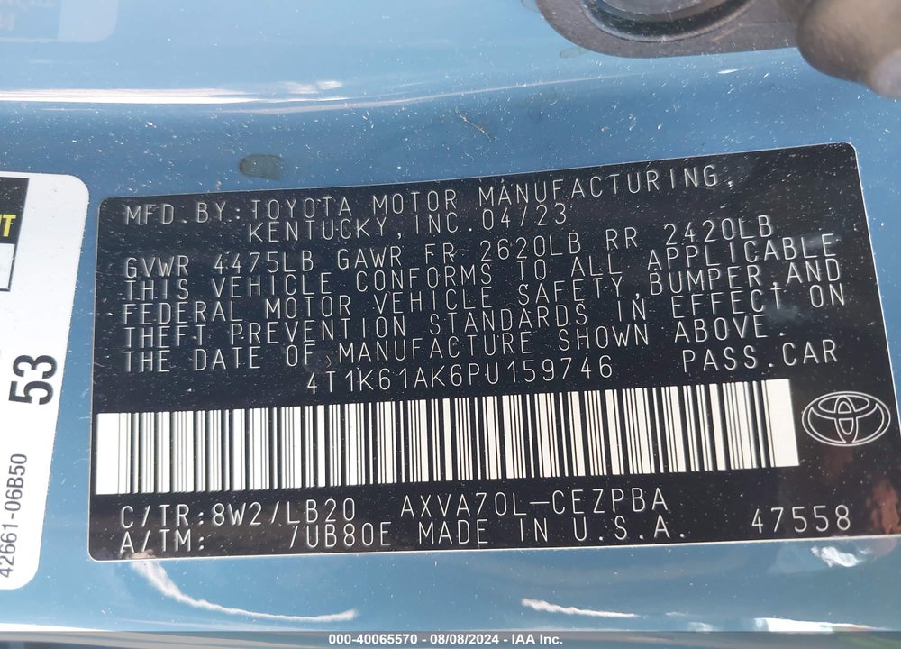 2023 TOYOTA CAMRY XSE VIN: 4T1K61AK6PU159746