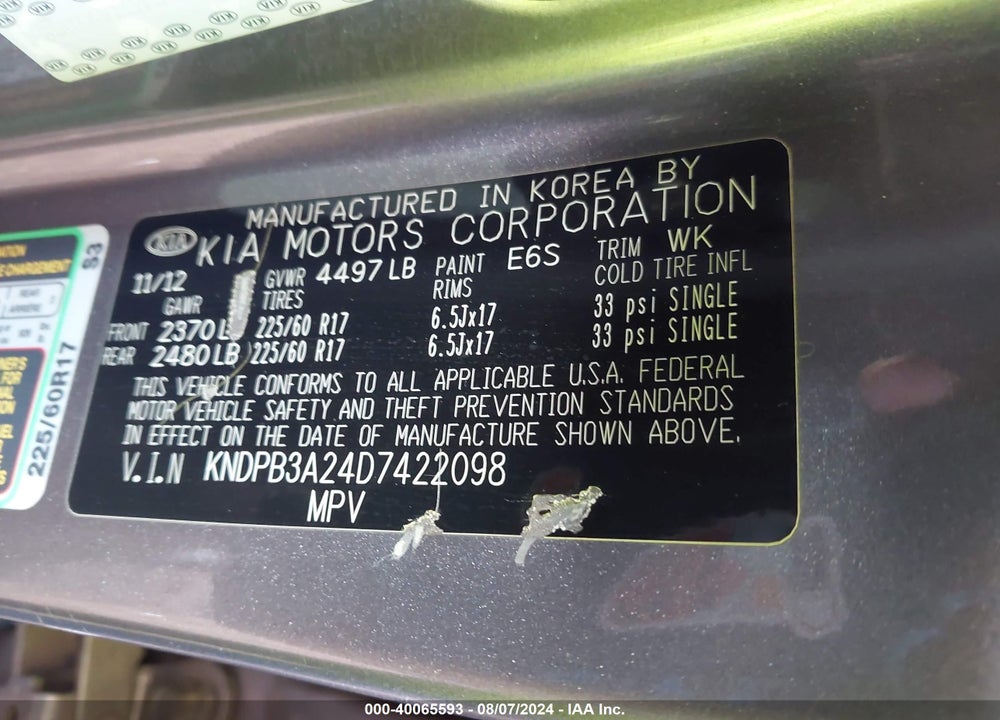 2013 KIA SPORTAGE LX VIN: KNDPB3A24D7422098