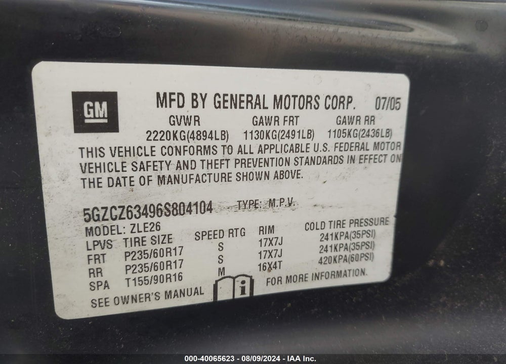 2006 SATURN VUE VIN: 5GZCZ63496S804104
