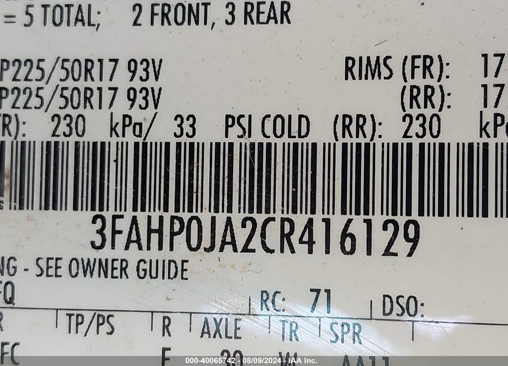 2012 FORD FUSION SEL VIN: 3FAHP0JA2CR416129
