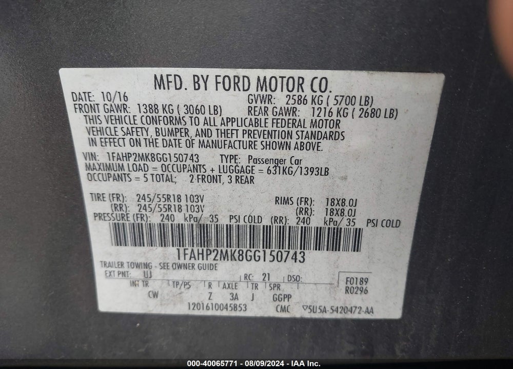 2016 FORD POLICE INTERCEPTOR VIN: 1FAHP2MK8GG150743