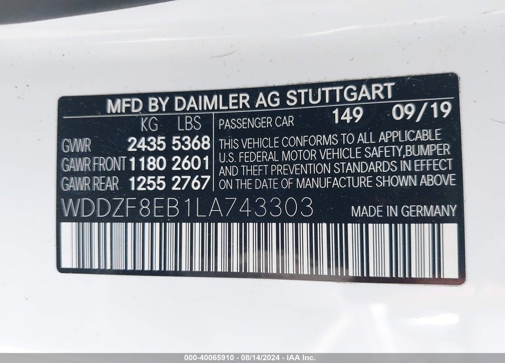 2020 MERCEDES-BENZ E 350 4MATIC VIN: WDDZF8EB1LA743303