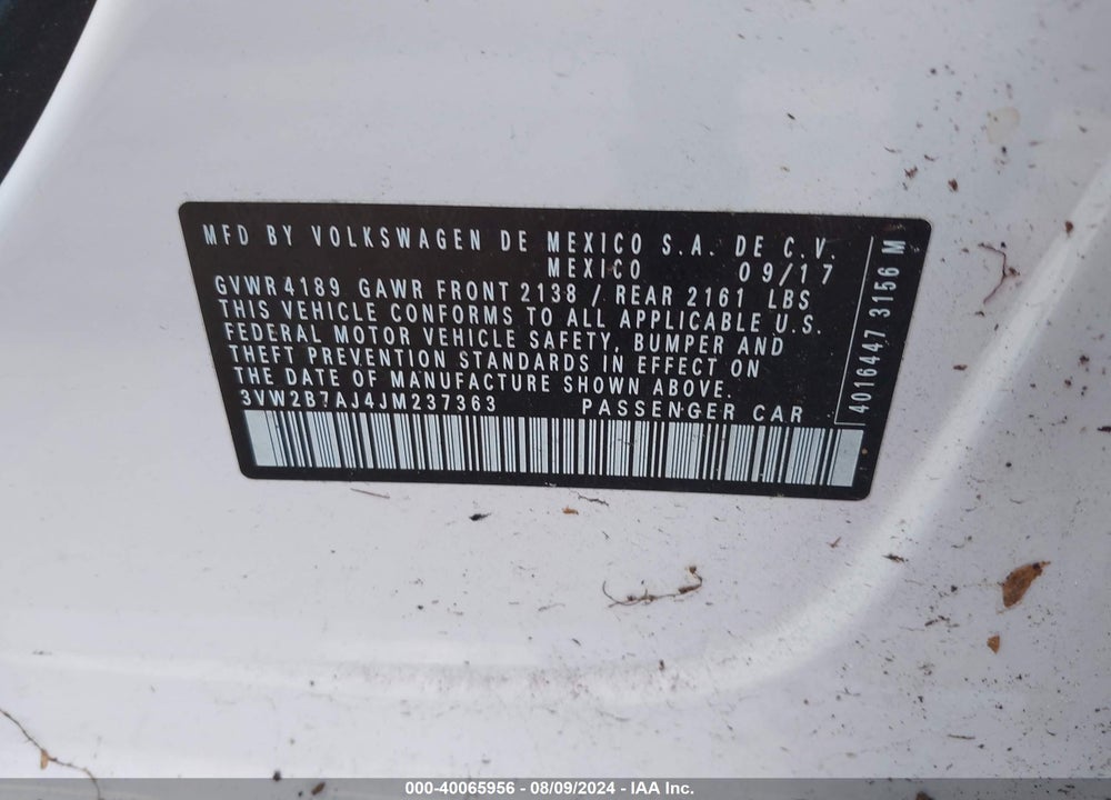 2018 VOLKSWAGEN JETTA 1.4T S VIN: 3VW2B7AJ4JM237363