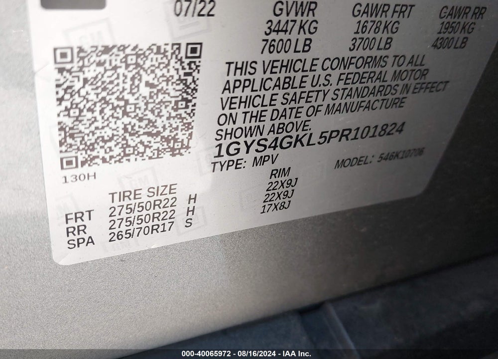 2023 CADILLAC ESCALADE 4WD SPORT PLATINUM VIN: 1GYS4GKL5PR101824