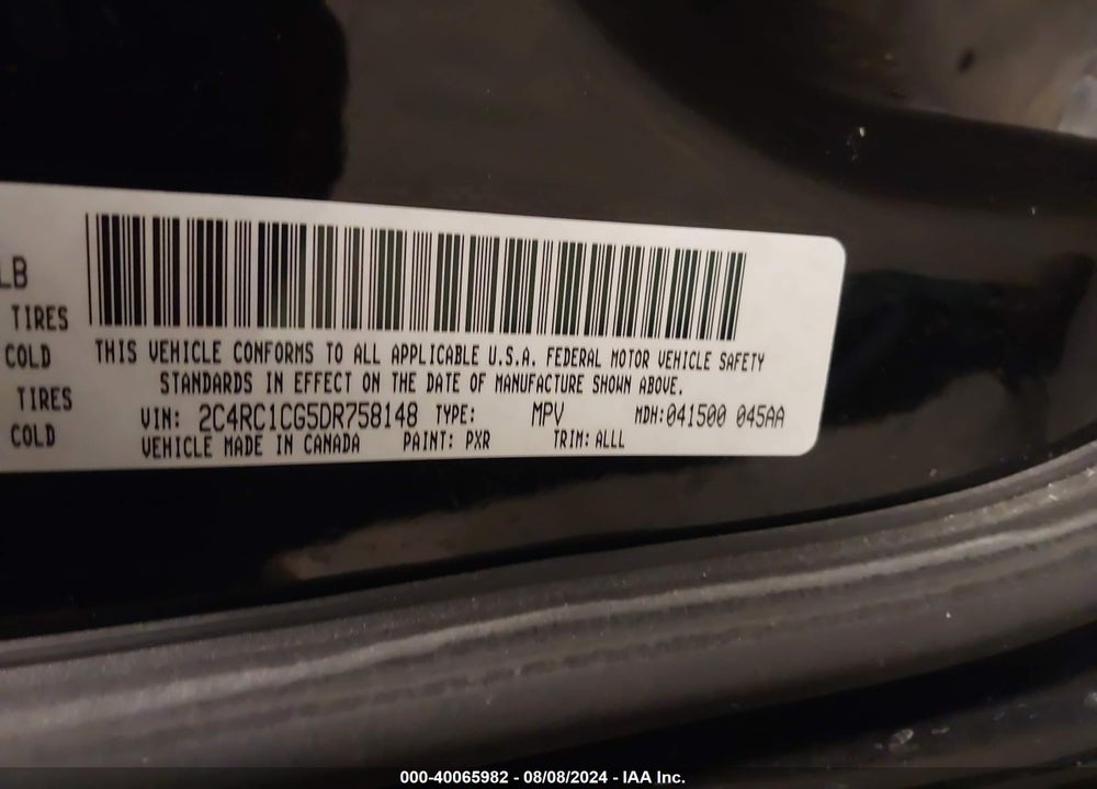 2013 CHRYSLER TOWN & COUNTRY VIN: 2C4RC1CG5DR758148