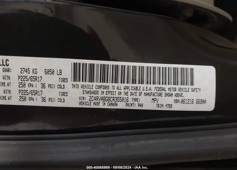 2012 VOLKSWAGEN ROUTAN SE VIN: 2C4RVABG8CR355016