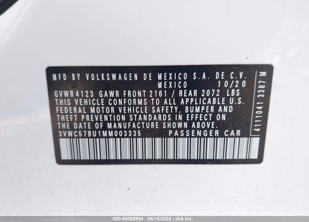 2021 VOLKSWAGEN JETTA 1.4T R-LINE/1.4T S/1.4T SE VIN: 3VWC57BU1MM003335