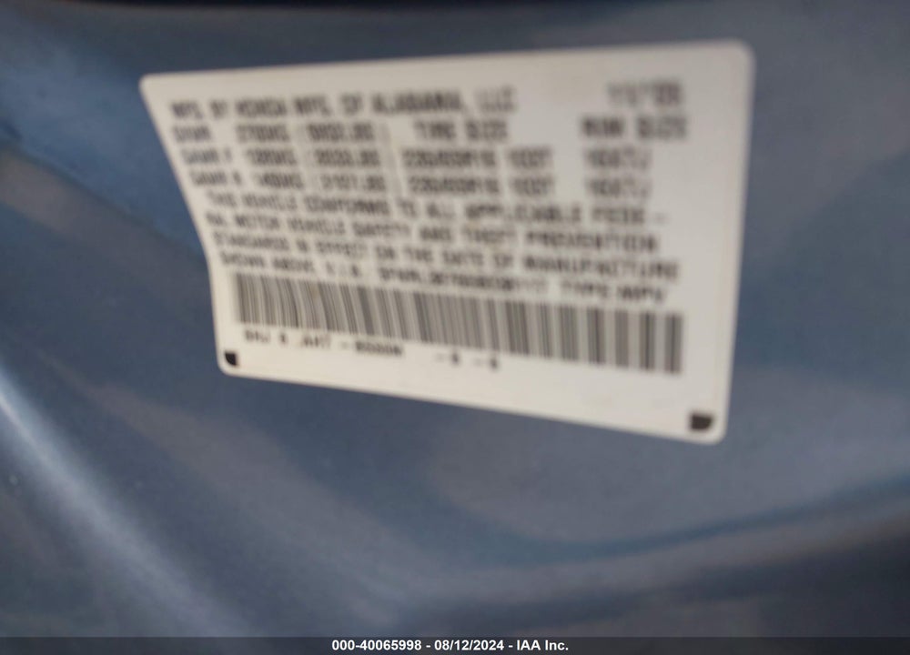 2006 HONDA ODYSSEY VIN: 5FNRL38766B038117