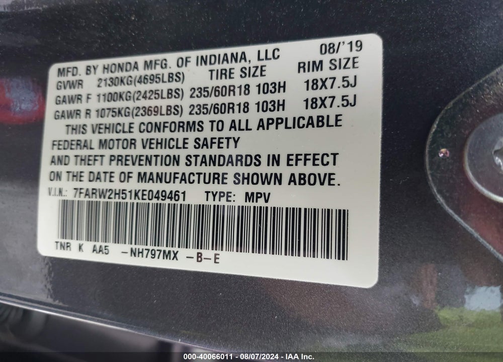 2019 HONDA CR-V EX VIN: 7FARW2H51KE049461