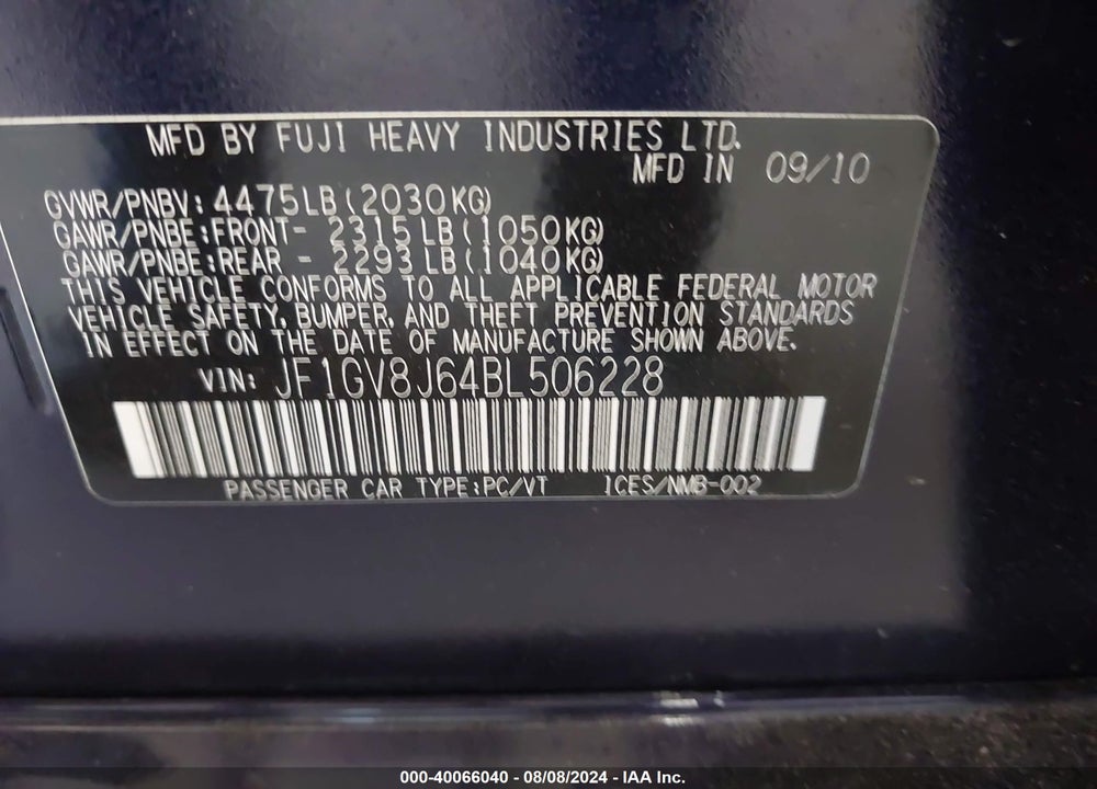 2011 SUBARU IMPREZA WRX STI VIN: JF1GV8J64BL506228