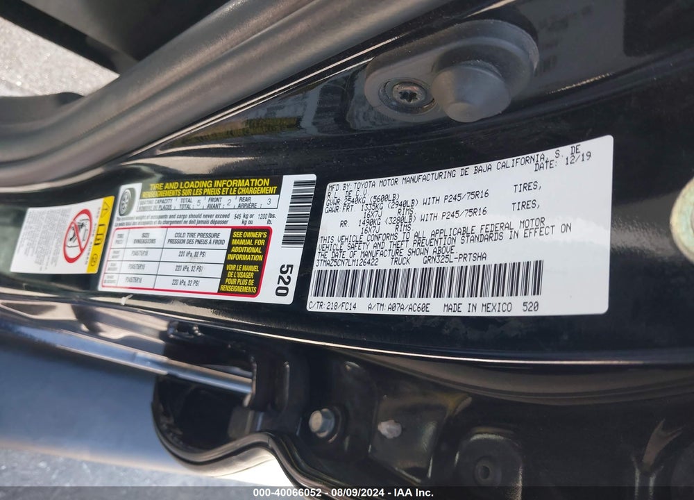 2020 TOYOTA TACOMA SR5 V6 VIN: 3TMAZ5CN7LM126422