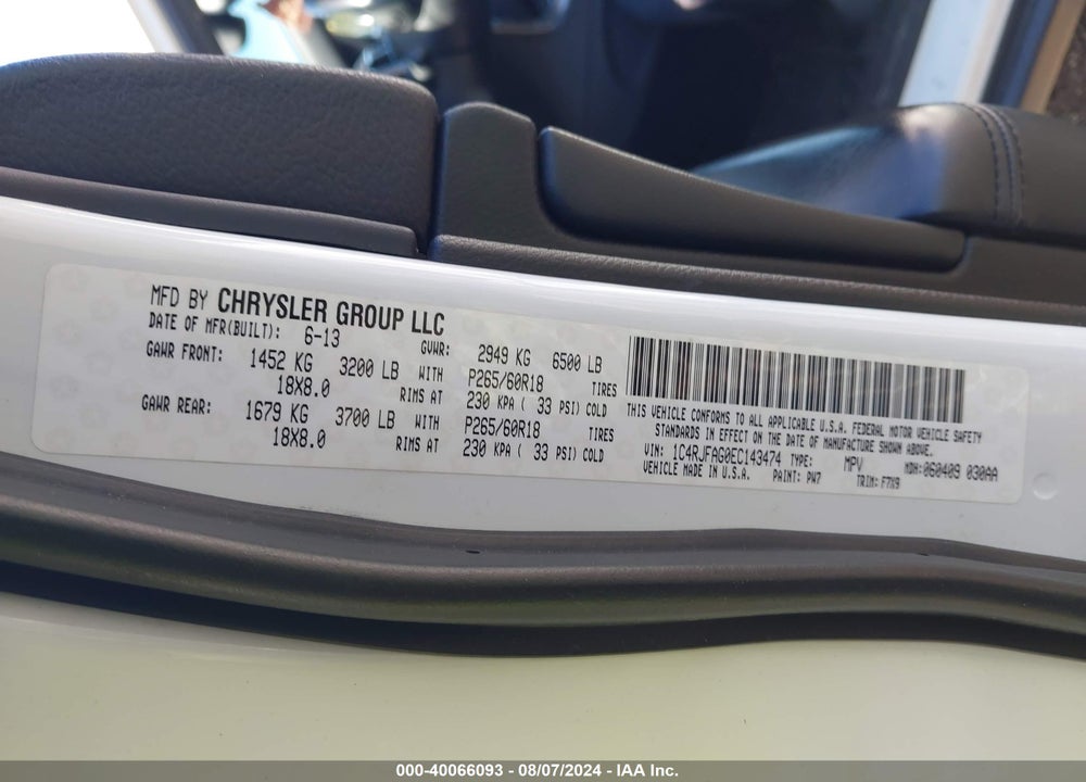 2014 JEEP GRAND CHEROKEE LAREDO VIN: 1C4RJFAG0EC143474
