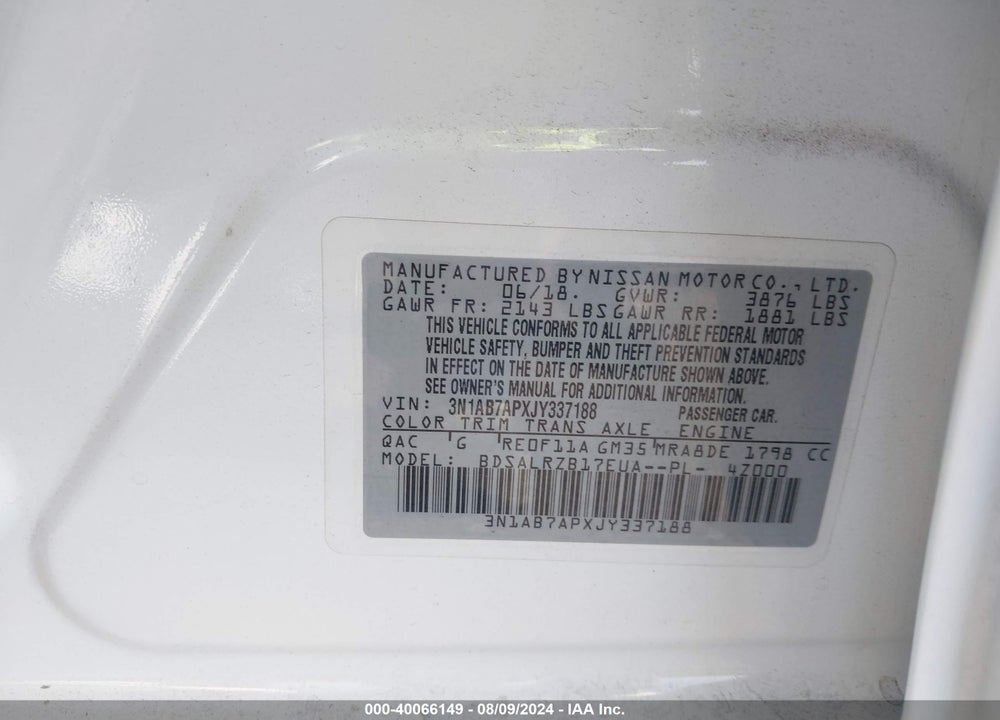 2018 NISSAN SENTRA SR VIN: 3N1AB7APXJY337188